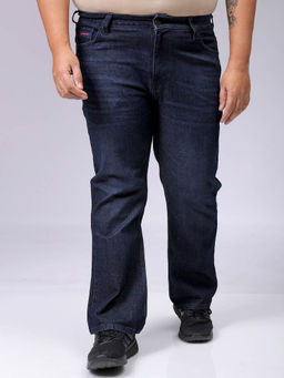 Hardsoda - By The Indian Garage Co Men Plus Size Solid Stretchable Jeans Navy Blue