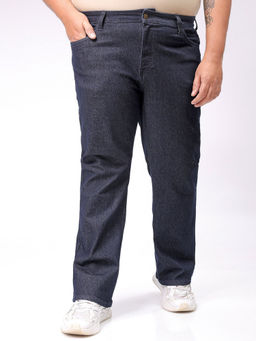 Hardsoda - By The Indian Garage Co Men Plus Size Solid Stretchable Jeans Navy Blue