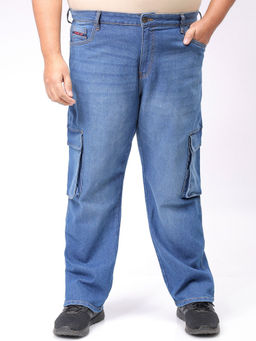 Hardsoda - By The Indian Garage Co Men Plus Size Solid Stretchable Denim Jeans Blue