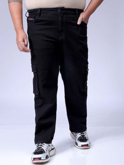 Hardsoda - By The Indian Garage Co Men Plus Size Solid Stretchable Denim Jeans Black