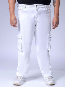 Hardsoda - By The Indian Garage Co Men Plus Size Solid Stretchable Denim Jeans White