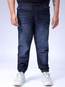 Hardsoda - By The Indian Garage Co Men Plus Size Solid Stretchable Denim Joggers Navy Blue