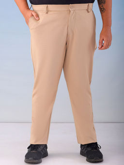 Hardsoda - By The Indian Garage Co Men Plus Size Textured Stretchable Chinos Khaki