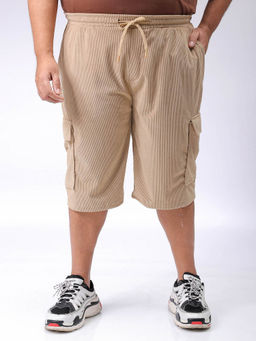 Hardsoda - By The Indian Garage Co Men Plus Size Textured Cargo Shorts Khaki