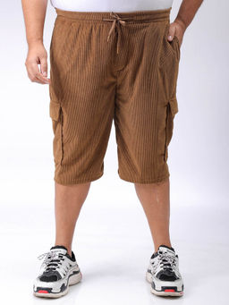 Hardsoda - By The Indian Garage Co Men Plus Size Textured Cargo Shorts Brown