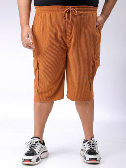 Hardsoda - By The Indian Garage Co Men Plus Size Textured Cargo Shorts Mustard