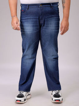 Hardsoda - By The Indian Garage Co Men Plus Size Vintage Solid Stretchable Jeans Navy Blue
