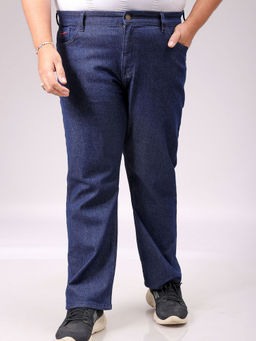 Hardsoda - By The Indian Garage Co Men Plus Size Vintage Solid Stretchable Jeans Navy Blue