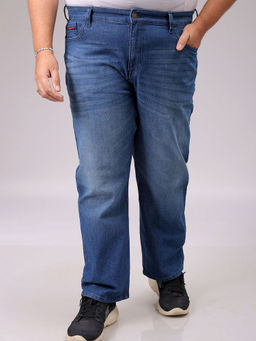 Hardsoda - By The Indian Garage Co Men Plus Size Vintage Solid Stretchable Jeans Blue