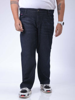 Hardsoda - By The Indian Garage Co Men Plus Size Vintage Solid Stretchable Jeans Navy Blue