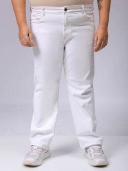 Hardsoda - By The Indian Garage Co Men Plus Size Vintage Solid Stretchable Jeans White