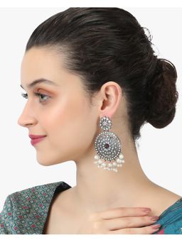 Adwitiya - Oxidised Silver-Plated & Stone-Studded with pearls Circular Shapped Earrings