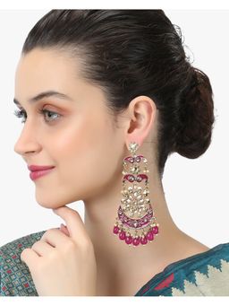 Adwitiya - 24CT Gold-Plated & Stone-Studded Enameld pearls Crescent Earrings