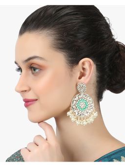 Adwitiya - 24CT Gold-Plated & Stone-Studded Green Enameld with pearls Circular Shaped Earrings