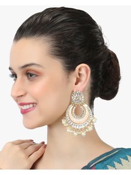 Adwitiya - 24CT Gold-Plated & Stone-Studded Peach Enameld with pearls Chandbalis Earrings