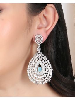 Adwitiya - Women Rhodium-Plated CZ Stone Sky Blue Drop Shaped Earrings