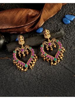 Adwitiya - Women Gold-Plated Antique Laxmi Stone Studded Drop Earrings