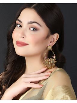 Adwitiya - Women Gold-Plated Multi Stone-Studded Peacock Temple Chandbali Earrings