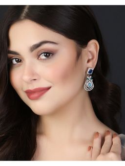 Adwitiya - Women Rhodium-Plated Diamond Multi Stone-Studded Earring