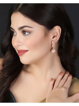 Adwitiya - Gold Plated Rose Quartz Handmade Drop Earrings for Women & Girls