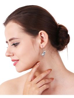 Adwitiya - Women Silver Oxidised Peacock Designed Drop Earring