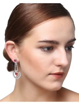 Adwitiya - 24CT Gold-Plated Red CZ Stone-Studded Drop Earrings
