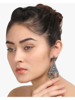 Adwitiya - Women Silver-Plated Oxidised Stone-Studded Drop Earrings