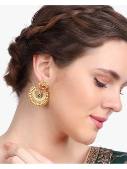 Adwitiya - Women 24 CT Gold plated Red & Green Stone-Studded Chandbali Earrings