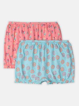 Jockey - SG06 Girls Cotton Printed Bloomers - Angel Blue & Beetroot Pink (Pack of 2)