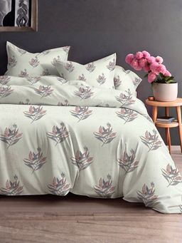 the White Moss - Pink Pure Cotton 220Tc Bedsheet With 2 Pillow Covers (Queen)