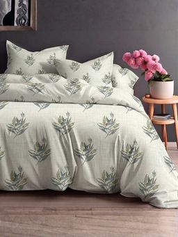 the White Moss - Olive Pure Cotton 220Tc Bedsheet With 2 Pillow Covers (Queen)