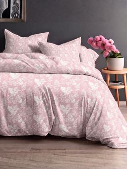 the White Moss - Pink Pure Cotton 220Tc Bedsheet With 2 Pillow Covers (Queen)