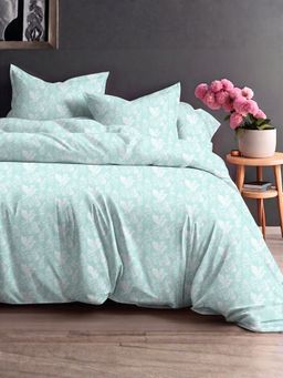 the White Moss - Mint Blue Pure Cotton 220Tc Bedsheet With 2 Pillow Covers (Queen)