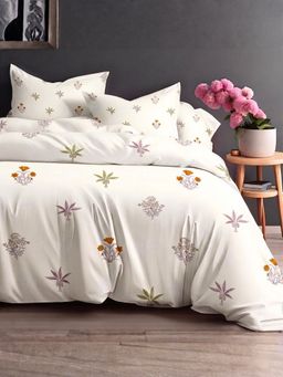 the White Moss - Purple & Ivory Pure Cotton 220Tc Bedsheet With 2 Pillow Covers (Queen)