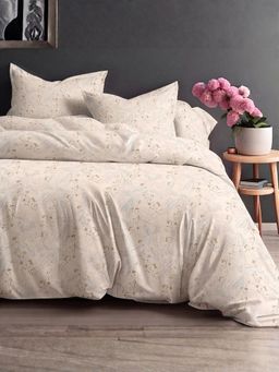 the White Moss - Mustard & Ivory Pure Cotton 220Tc Bedsheet With 2 Pillow Covers (Queen)