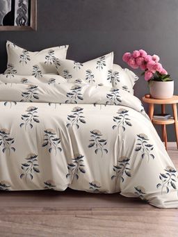 the White Moss - Blue Pure Cotton 220Tc Bedsheet With 2 Pillow Covers (Queen)