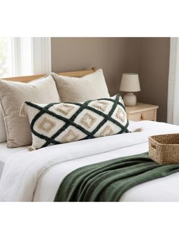 HOSTA HOMES - Pure cotton hand crafted Long Lumber Cushion Cover with filler (14 x 36 Inches)