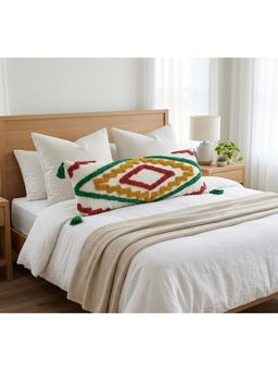 HOSTA HOMES - Pure cotton hand crafted Long Lumber Cushion Cover with filler (14 x 36 Inches)