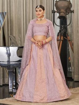 Odette - Festive Designer Pink Semi Stitched Lehenga With Unstitched Blouse (Set of 3)
