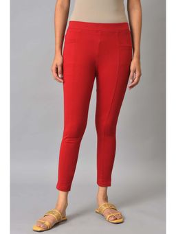 Aurelia - Red Solid Casual Leggings