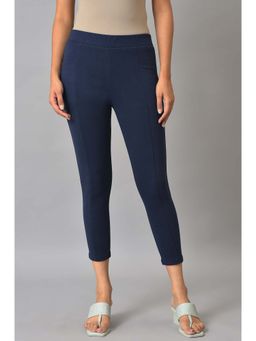 Aurelia - Navy Blue Solid Casual Leggings