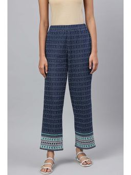 Aurelia - Navy Blue Straight Jacquard Casual Pant