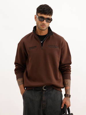 Buy WROGN Brown High Neck Sweatshirt (S) - Image 1