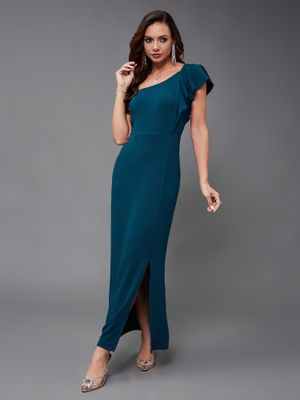 Teal Ruffled Sleeve Tiered Dress