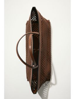 H&M - Women Brown Lattice-Weave Shopper