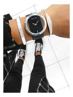 Joker and Witch - Joker & Witch Minimalist Black Stack Watch With Bracelet For Women (Pack of 3) (JWBS112)