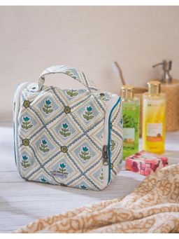 Fabindia - Teal Cotton Blend Printed Toiletry Bag