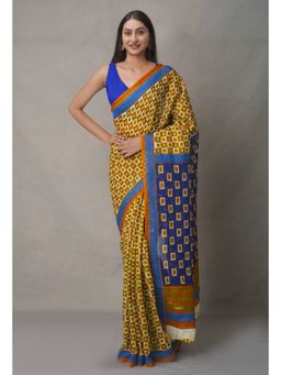 Unnati Silks - Multi Pure Block Printed Cotton Saree with Unstitched Blouse