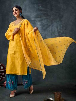 Phulkari Forever - Pure Chanderi Hand Embroidered Phulkari Kurta - Daffodil Yellow