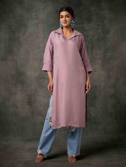 Phulkari Forever - Pure Silk Hand Embroidered Phulkari Kurta - Lavender